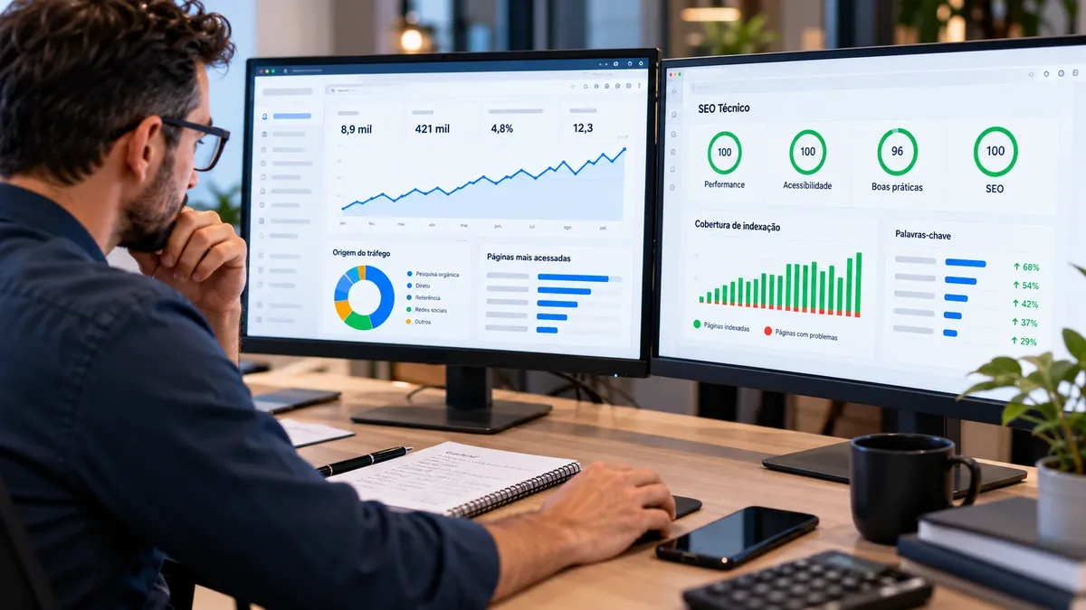 Especialista analisando o desempenho de um site no Search Console