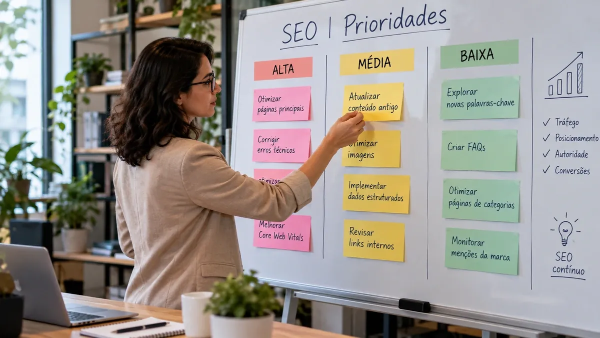 Plano de ação de SEO organizado por prioridade