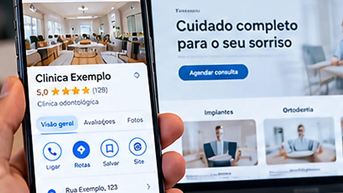 Perfil da Empresa no Google e site da mesma empresa lado a lado