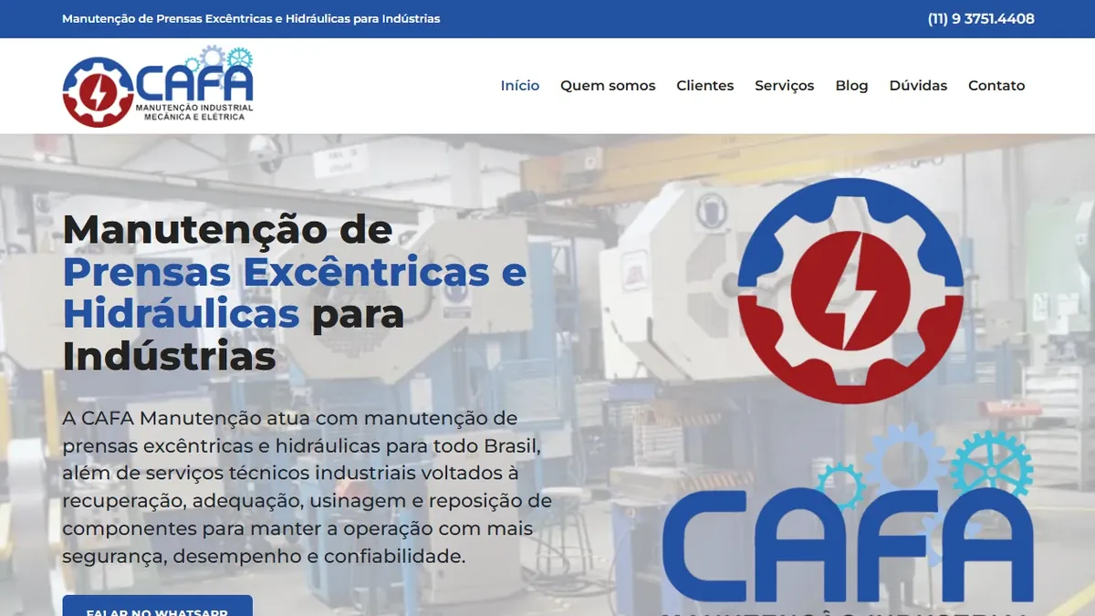 Página inicial do site da Cafa Manutenção