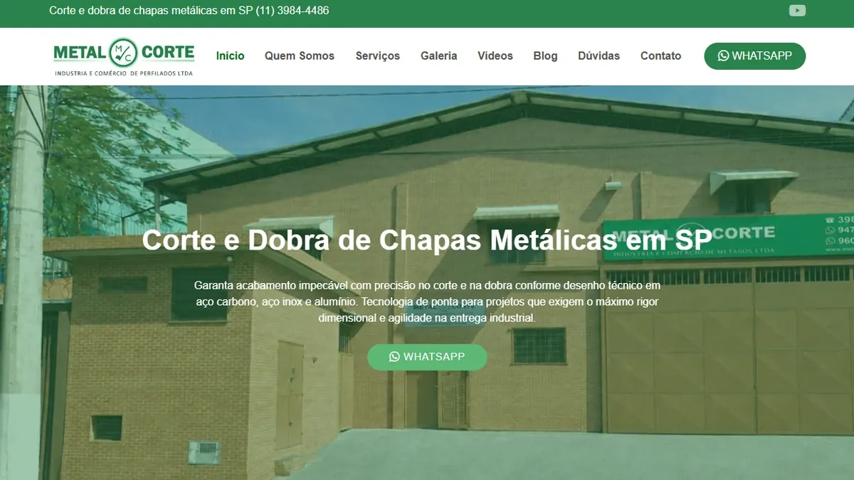 Site do cliente Metal Corte e Dobra, que recebeu 528 cliques do Google em 3 meses