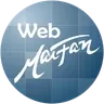 Selo circular azul da WebMARFAN com o nome Web Marfan em branco